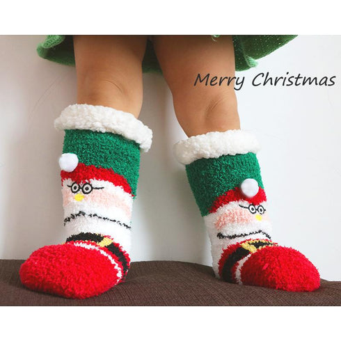 Children's Christmas socks lamb velvet coral fleece socks children's floor socks plus velvet baby socks non-slip